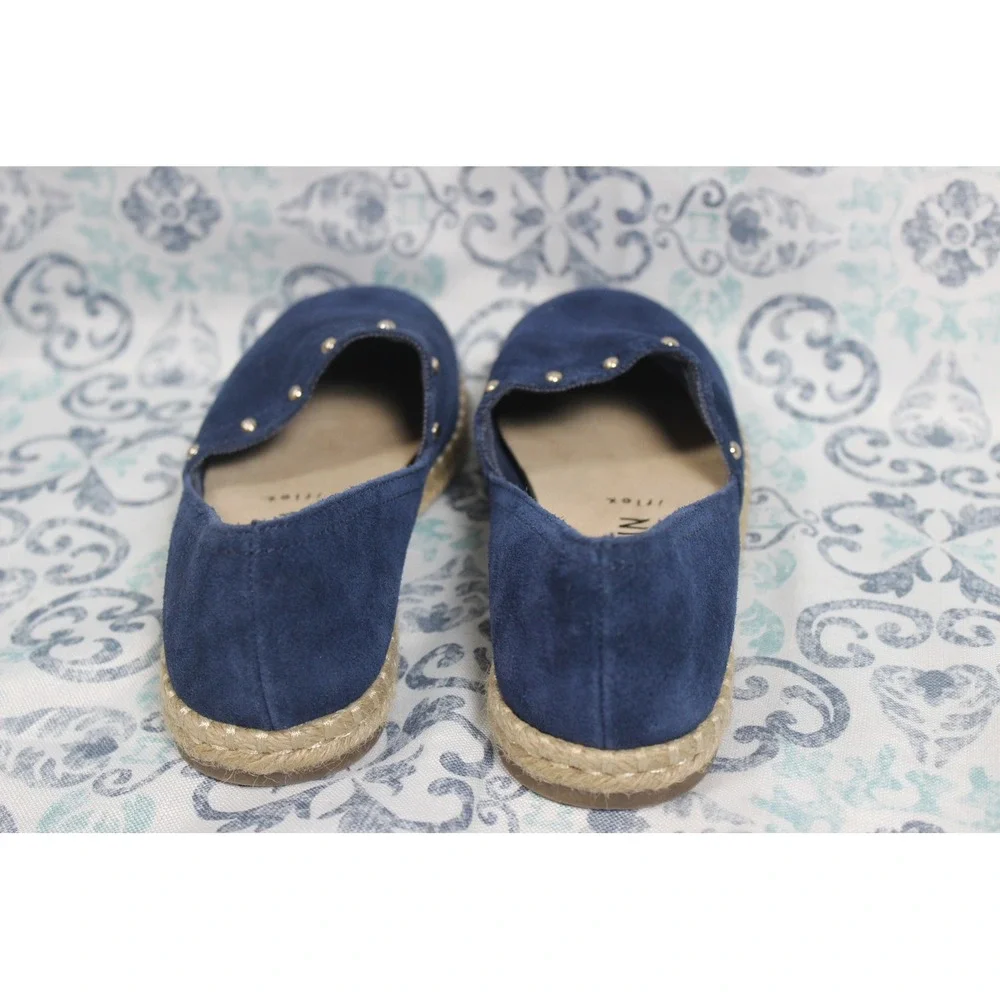 ANNE KLEIN Navy Blue Suede Espadrille Flats‎ Studded Detail Slip On Shoes 8M